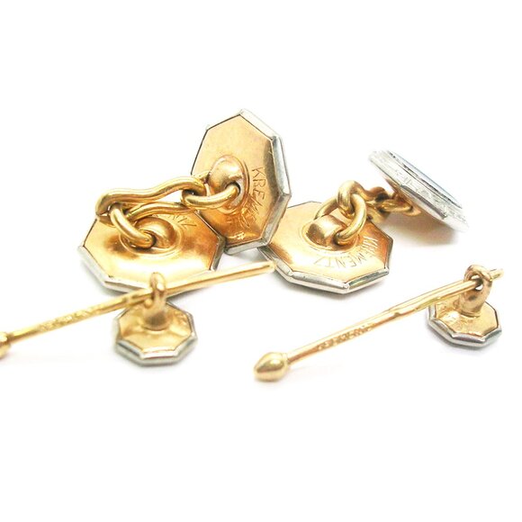 Double sided Cufflinks Collar Buttons vintage gold plate KREMENTZ Hard Enamel - Picture 2 of 2